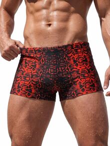 Manfinity RSRT 2026 New Spring Summer Men's Snake Print Sexy Tropical Comfortable Beach Swim Vacation Surf Swim Trunks Red, Holiday - Multicolor - View 4