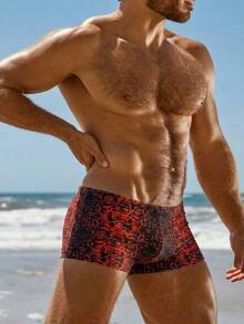 Manfinity RSRT 2026 New Spring Summer Men's Snake Print Sexy Tropical Comfortable Beach Swim Vacation Surf Swim Trunks Red, Holiday - Multicolor - View 3