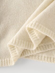 SHEIN Women's Early Autumn Stand Collar Cross Wrap Sweater, Slim Fit Long Sleeve Knit Pullover, Apricot Commute Versatile Top, Stand Collar Button Design Crochet Pullover Sweater - Beige - View 8