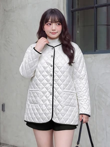 Bijouette Plus Size Women's Piped Long Sleeve Single-Breasted Casual Jacket - White - View 8