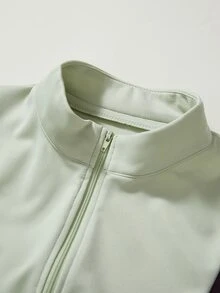 TaskEZ Sage Green Colorblock High Neck Zipper Front Double Pocket Long Sleeve Cuffed Slimming Stretch Fabric Work Scrub Scrub Uniform Jacket Women Fall - Multicolor - View 6