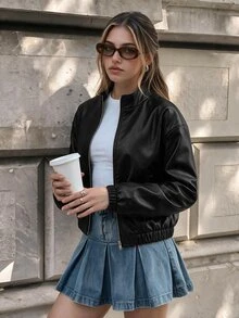 SHEIN LUNE Women's Autumn/Winter Fashion Casual Versatile Commuter Shearling Jacket - Black - View 1