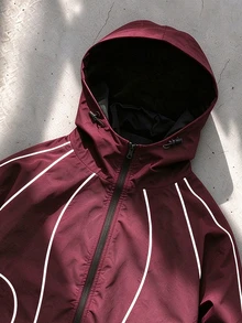 Gym Rark Men's Colorblock Zip-Up Casual Versatile Daily Commute Hooded Sports Jacket - Burgundy - View 4
