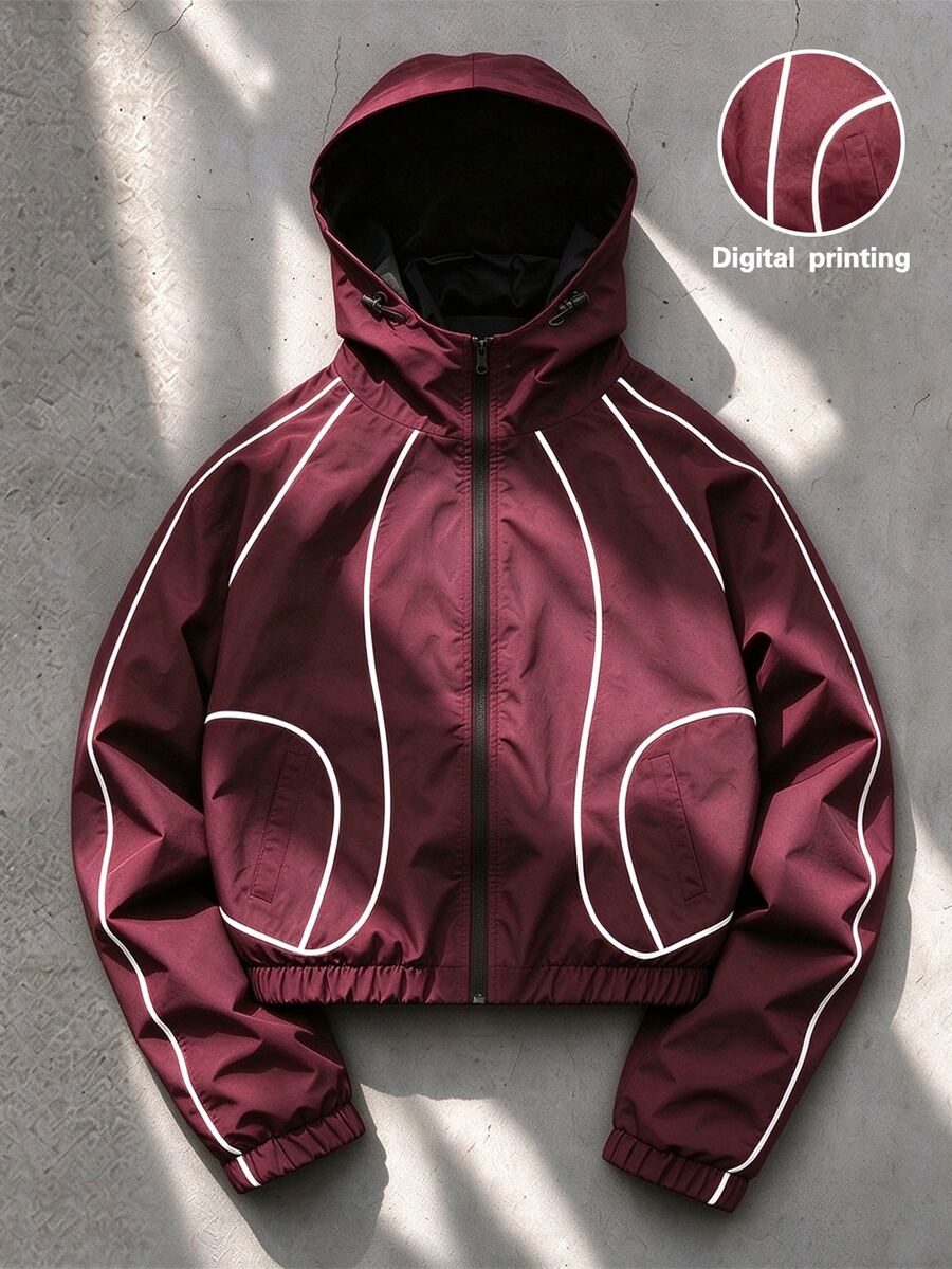 Gym Rark Men's Colorblock Zip-Up Casual Versatile Daily Commute Hooded Sports Jacket - Burgundy - View 1