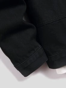 QuarKem 男士單排扣休閒百搭日常牛仔夾克 - 黑色 - 查看 4