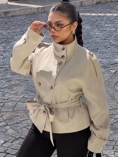 Muchica Áo khoác trench dáng dài nữ big size màu trơn, thắt eo, phong cách casual thanh lịch đa năng, màu xám, cho mùa thu, đi làm văn phòng và công sở