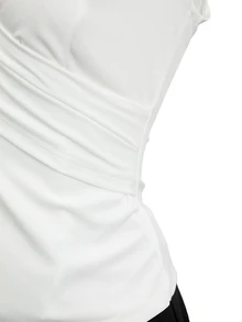 EMERY ROSE Women's Solid Color Elegant V-Neck Criss-Cross Cap Sleeve T-Shirt - White - View 5