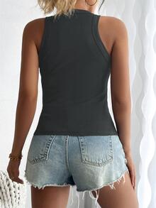 SHEIN Women's Casual Commuting Minimalist Solid Color Ribbed Knit Fitted Tank Top, Summer - Dark Grey - View 3