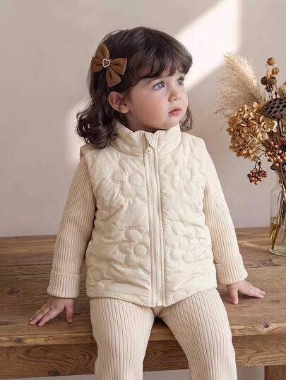 SHEIN Babygirl Fall Sleeveless Zipper Simple Versatile Lightweight Slim Fit Vest Suitable For Daily Wear Outside In Cold Season Club Gym Beige Cowgirl