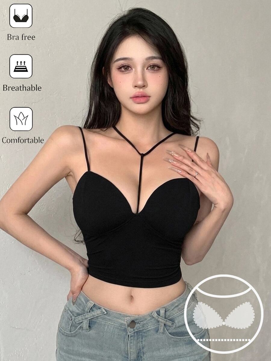 DAZY Women's Spaghetti Strap Cami Top With Built-In Padded, Sexy Strap Design - Black - View 1