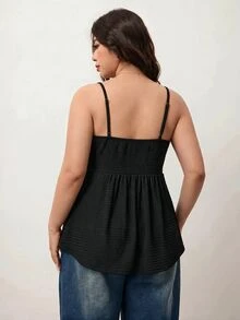 Enliva Plus Size Women's Black Textured Fabric Casual Everyday Camisole Apple,Rounded Body - Black - View 2
