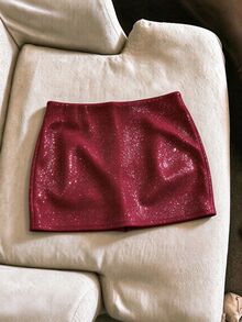 Franclia Burgundy Shiny High Waist Mini Skirt For Women, Anti-Exposure Lining Bodycon A-Line Skirt For Party And Banquet - Burgundy - View 2