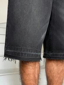VOXRYNE Men's Casual Street Style Distressed Wide Leg Denim Shorts - Black - View 6
