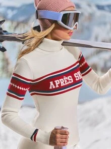 GLOWMODE Après Glow Collection Après Ski 6% Wool Colorblock Fitted Turtleneck Sweater Daily Casual Fall Winter Skiing Wear - White - View 4