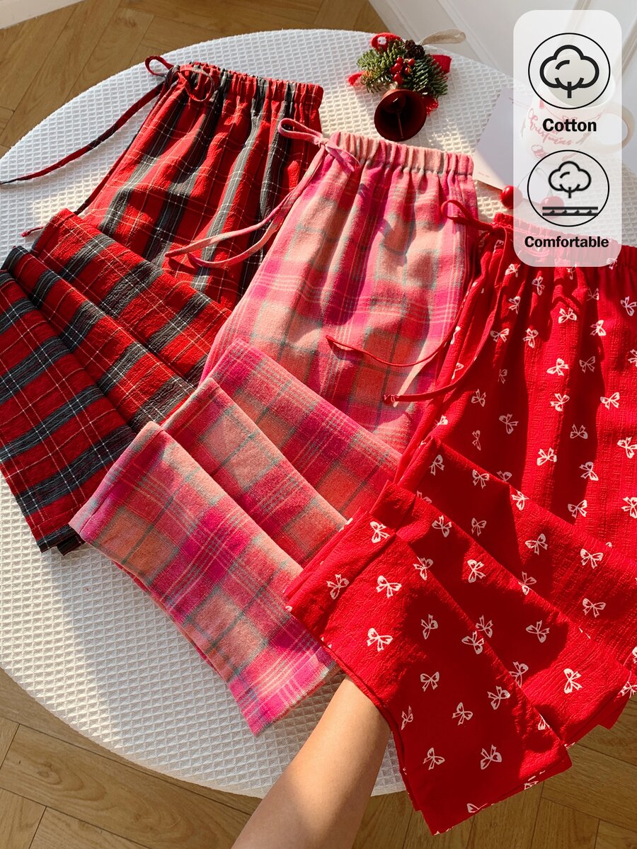 Comfortcana 女款彈性腰寬腿休閒長褲 - 紅色 - 查看 1