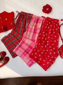Comfortcana 女款彈性腰寬腿休閒長褲 - 紅色 - 查看 5