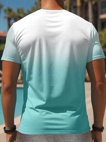 Genlund Men Palm Tree Printed Short Sleeve Casual Vacation T-Shirt, ForGoing Out, For Husband Beach Wear Men - Mint Green - View 2