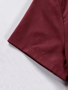 IslaSuriya Women's Letter Print Short Sleeve Single-Breasted Casual Shirt - Burgundy - View 4