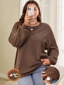 Rosumi 大尺碼女款棕色休閒基礎款寬鬆西式柔軟居家服，適合早午餐、正式場合、居家、辦公、度假，秋季母親節運動休閒衛衣 - 咖啡棕 - 查看 12