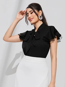 Seusyu Cà vạt áo tay bướm Áo sơ mi - màu đen - Xem 5