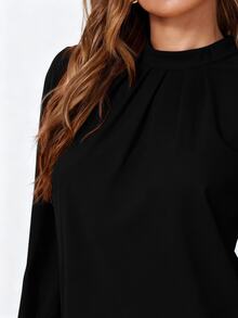 EMERY ROSE Casual Solid Color Long Sleeve Shirt, Versatile For Autumn - Black - View 3