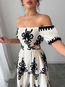 Rafferiza Casual - Vacation Casual Off The Shoulder Bow Back Dress - Apricot - View 7