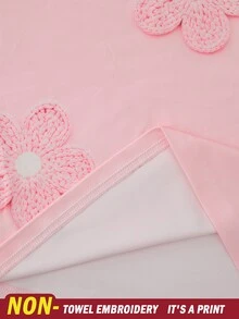 SHEIN 少女 T-shirt 女孩上衣，仿刺繡、串珠與豹紋設計，腮紅粉花卉寬鬆版型，適合學校假期夏季，可愛飄逸休閒風 - 彩色 - 查看 6