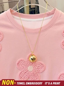 SHEIN 少女 T-shirt 女孩上衣，仿刺繡、串珠與豹紋設計，腮紅粉花卉寬鬆版型，適合學校假期夏季，可愛飄逸休閒風 - 彩色 - 查看 4