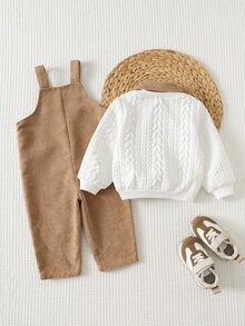 Cozy Pixies 2pcs Kids Baby Boy Casual Daily Comfortable POLO Top And Woven Jumpsuit Set - Khaki - View 2