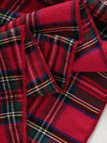 SHEIN Girls Plaid Fake Two Piece Dress Collared Long Puff Sleeve Red Bow Decor Gathered Waist A Line Skirt Preppy Style Young Girl Fall Back To School Outfit - Red - View 14