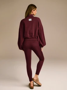 GLOWMODE SoftWarm Modal Bubble Up Sweatshirt Ribbed Cuffs High Neck Oversized Pullover Autumn Winter Daily Wear - Burgundy - View 8