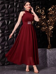 Modelyn Burgundy Red Women's Solid Color Simple Everyday Open Shoulder Dress,Party Dress Long Evening Dresses - Burgundy - View 8