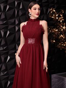 Modelyn Burgundy Red Women's Solid Color Simple Everyday Open Shoulder Dress,Party Dress Long Evening Dresses - Burgundy - View 5