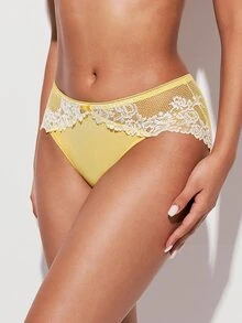 LUVLETTE Comfortable Breathable Soft Yellow Floral Lace Mid-Waist Underwear Briefs - Yellow - View 9