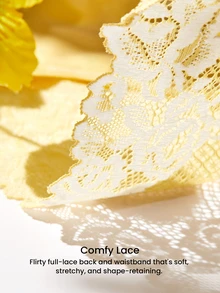 LUVLETTE Comfortable Breathable Soft Yellow Floral Lace Mid-Waist Underwear Briefs - Yellow - View 5