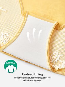 LUVLETTE Comfortable Breathable Soft Yellow Floral Lace Mid-Waist Underwear Briefs - Yellow - View 4