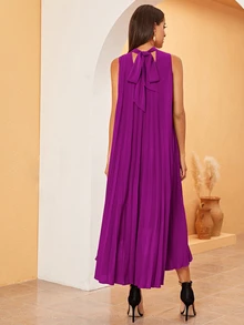 Modelyn High Low Hem Pleated Swing Dress - Purple - View 4