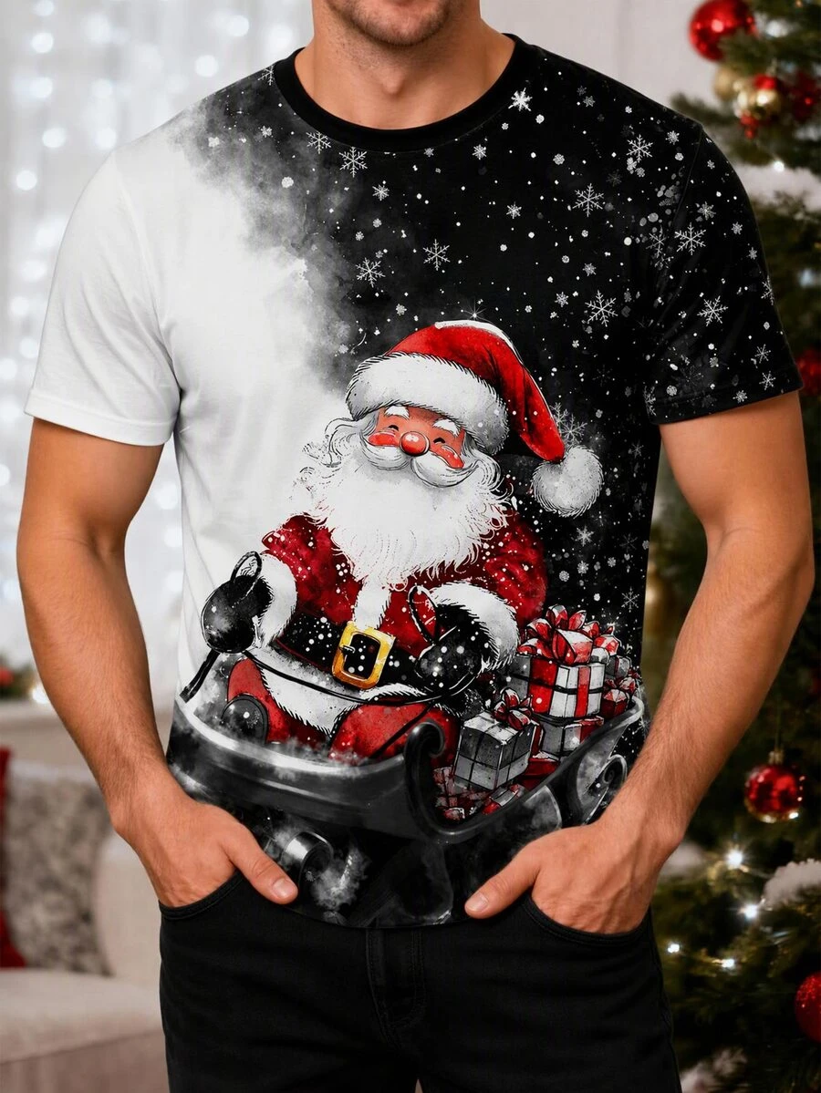Manfinity Homme Men's Cartoon Print Casual Daily Short Sleeve T-Shirt - Black and White - View 1