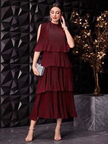 Modelyn Burgundy Red Women's Solid Color Ruffle Ruffle Party Dress Long Evening Dresses - Burgundy - View 8