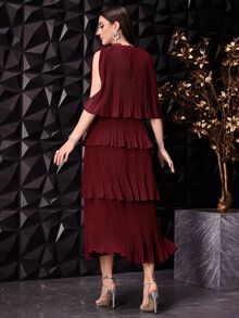 Modelyn Burgundy Red Women's Solid Color Ruffle Ruffle Party Dress Long Evening Dresses - Burgundy - View 3