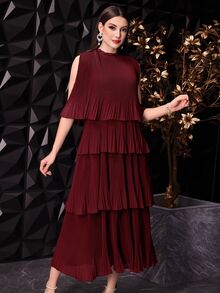 Modelyn Burgundy Red Women's Solid Color Ruffle Ruffle Party Dress Long Evening Dresses - Burgundy - View 7