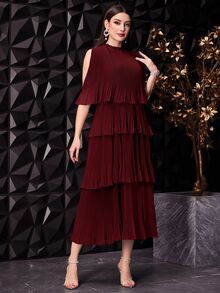 Modelyn Burgundy Red Women's Solid Color Ruffle Ruffle Party Dress Long Evening Dresses - Burgundy - View 6