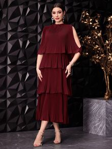 Modelyn Burgundy Red Women's Solid Color Ruffle Ruffle Party Dress Long Evening Dresses - Burgundy - View 5
