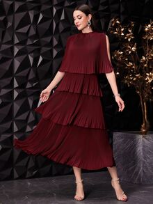 Modelyn Burgundy Red Women's Solid Color Ruffle Ruffle Party Dress Long Evening Dresses - Burgundy - View 2