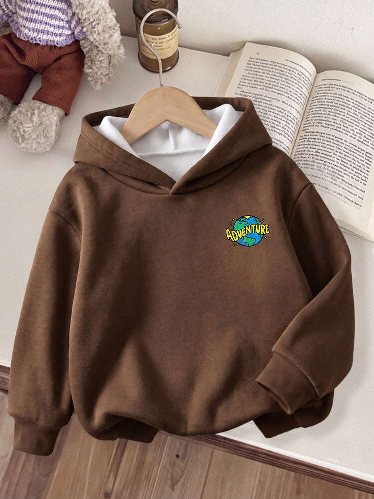 Young Boy Hooded Long Sleeve Sweatshirt With Cartoon Pattern, Suitable For Autumn/Winter - Multicolor - View 2