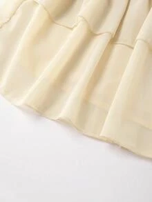 SHEIN Franclia 女款時尚優雅休閒日常無袖掛脖綁繩蝴蝶結雪紡短洋裝 - 淡黃色 - 查看 5