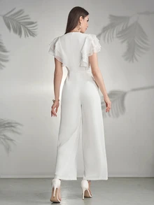 Seusyu Mono casual de mujer con pliegues y ribete de volantes de unicolor - Blanco - Ver 4