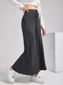 Solavon High Waist Knot Front Wide Leg Pants - Dark Grey - View 6