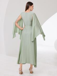 Modelyn Cloak Sleeve Knot Side Green Modest Dress Long Evening Dresses - Mint Green - View 3