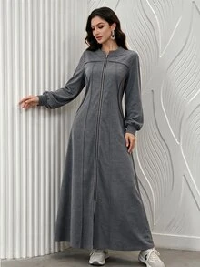 Mulvari Fall Casual Modest Elegant Fashion Versatile Daily Commute Minimalist Slimming Women's Dress Morning Night Grey Holiday - Grey - View 1